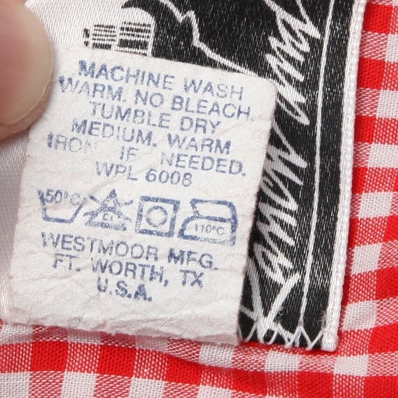 Vintage Ranch and Town Shirt Mens 15.5x34 Red Gingham Check Pearl Snap USA - Picture 5 of 10